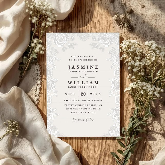 Convites Casamento Código QR Floral Lace Rústico Elegante P (Criador carregado)
