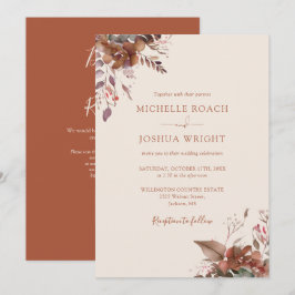 Convites Casamento Código QR Floral Outono Rústico