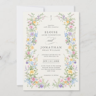 Convites Casamento Código QR Floral Primavera Ornado Pastel