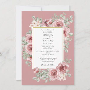 Convites Casamento Código QR Floral Rosa Empoeirada