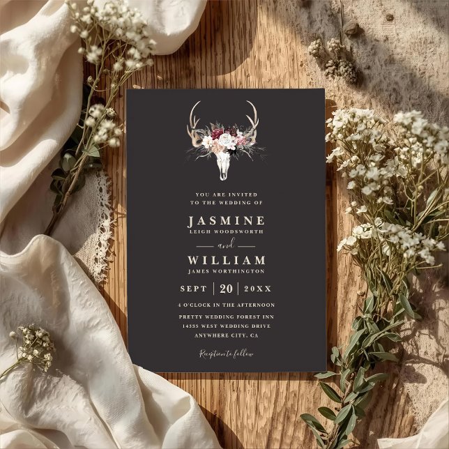 Convites Casamento Código QR Floral Rústico Elegante Boho G (Criador carregado)