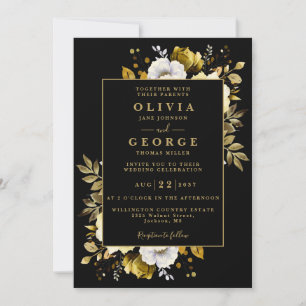 Convites Casamento Código QR Floral Rústico Elegante Ouro P