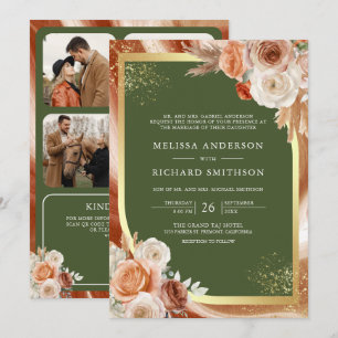 Convites Casamento Código QR Floral Terracota Verde Oliva