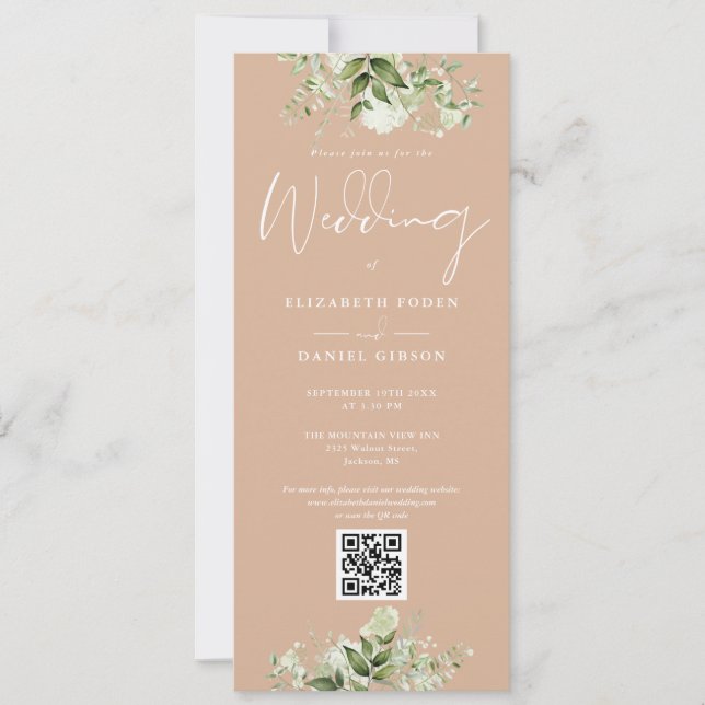 Convites Casamento Código QR Floral Verde (Frente)