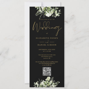 Convites Casamento Código QR Floral Verde Preto e Dourado