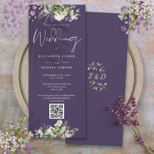 Casamento Código QR Floral Verde Roxo