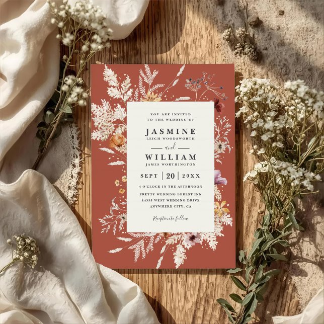 Convites Casamento Código QR Flores Secas Terracota Boho (Criador carregado)