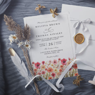 Convites Casamento Código QR Flores Silvestres Boho Rosa Pa