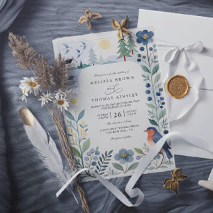 Convites Casamento Código QR Floresta Nórdica Helsinki Aqua