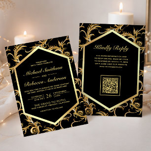 Convites Casamento Código QR Florido Redemoinho Farinha de