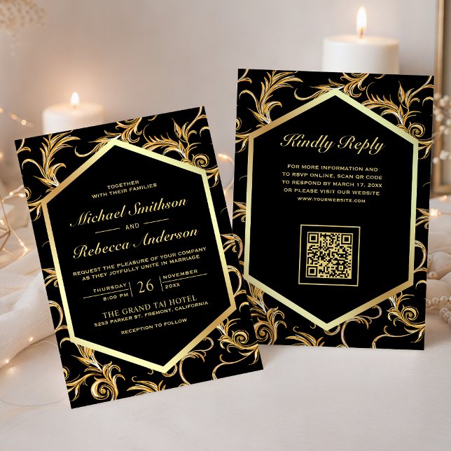 Convites Casamento Código QR Florido Redemoinho Farinha de  (Criador carregado)