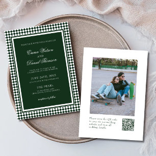 Convites Casamento Código QR Foto Arlequim Verde Esmeralda