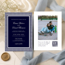 Casamento Código QR Foto Borda Harlequim Azul Mari