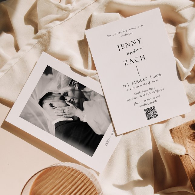 Convites Casamento Código Qr Foto Simples Moderno (Criador carregado)