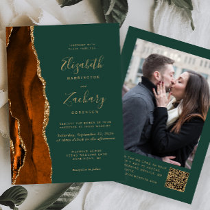 Convites Casamento Código QR Foto Verde Ágata Laranja Queim
