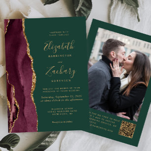 Convites Casamento Código QR Foto Verde Ágata Vermelho Borg