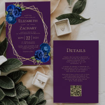 Casamento Código QR Geo Floral Azul Real Dourado R