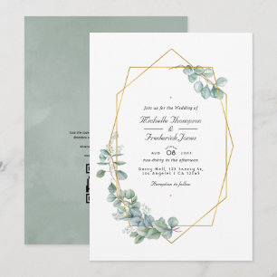 Convites Casamento Código QR Geométrico Eucalipto Sage Prat