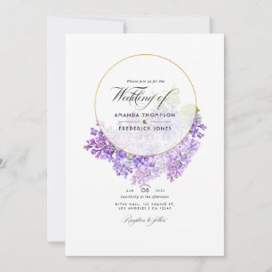 Convites Casamento Código QR Geométrico Violeta & Dourado H