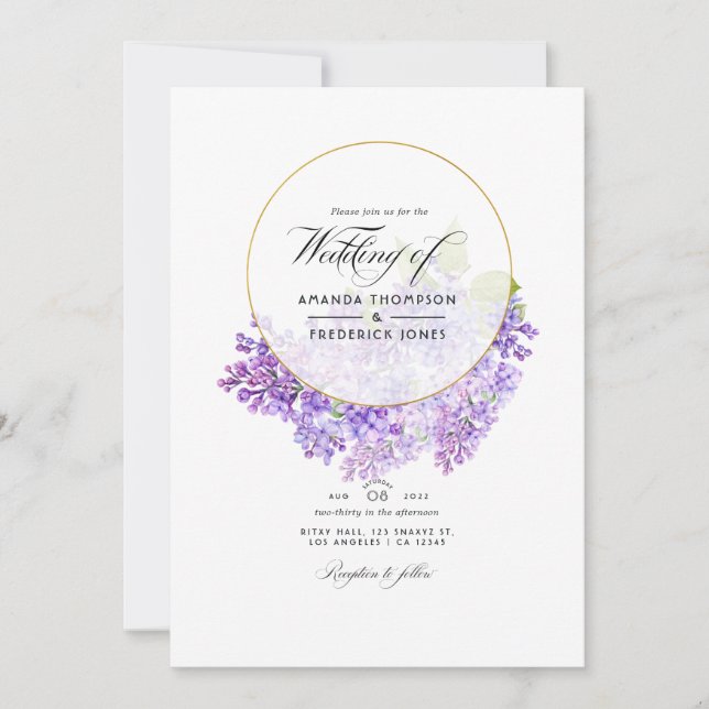 Convites Casamento Código QR Geométrico Violeta & Dourado H (Frente)