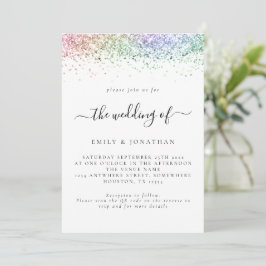 Convites Casamento Código QR Glitter Arco-íris Glam