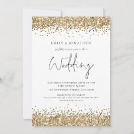 Convites Casamento Código QR Glitter Dourado Moderno
