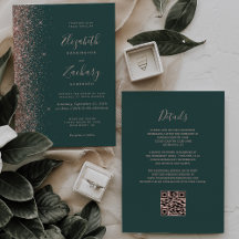 Casamento Código QR Glitter Rosa Dourado Verde Esc