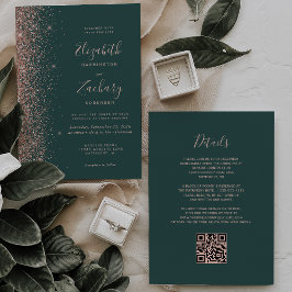 Convites Casamento Código QR Glitter Rosa Dourado Verde Esc