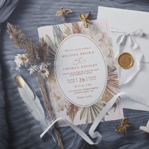 Convites casamento código qr grama de pampas verde boho mod