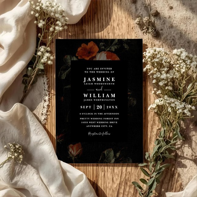 Convites Casamento Código QR Holandês Rosas Florais Românti (Criador carregado)