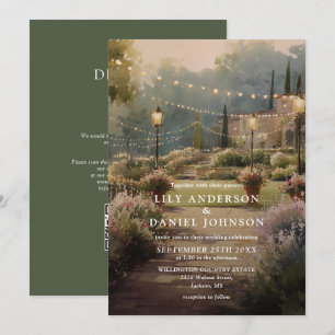 Convites Casamento Código QR Jardim Country Elegante Aquare