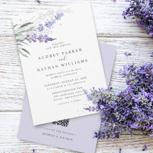 Convites Casamento Código QR Lavanda Aquarela Romântica