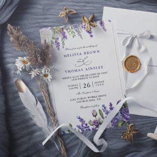 Convites Casamento Código QR Lavanda Roxo Claro Elegante