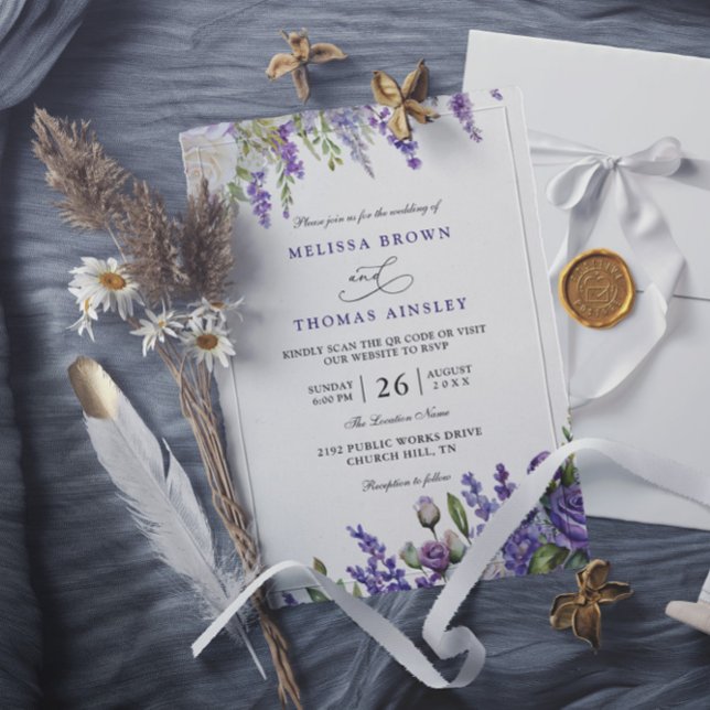 Convites Casamento Código QR Lavanda Roxo Claro Elegante (Criador carregado)