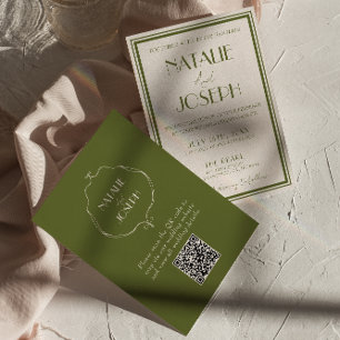 Convites Casamento Código QR Luxuoso Verde Oliva Dinheiro A