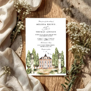 Convites Casamento Código QR Mansão Inglesa Aquarela Vintag