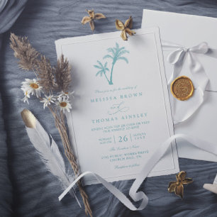 Convites Casamento Código QR Mar Palmeira Praia Tropical