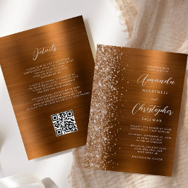 Convites Casamento Código QR Metal Escovado Laranja Queimad