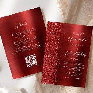 Convites Casamento Código QR Metal Glam Red Escovado