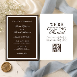 Convites Casamento Código QR Minimalista Elegante Marrom Ch