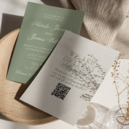 Convites Casamento Código QR Moderno Boho Verde Salvia Eleg