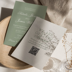 Convites Casamento Código QR Moderno Boho Verde Salvia Eleg