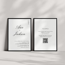 Casamento Código QR Moderno Caligrafia Preto e Bra