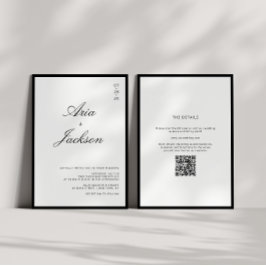 Convites Casamento Código QR Moderno Caligrafia Preto e Bra