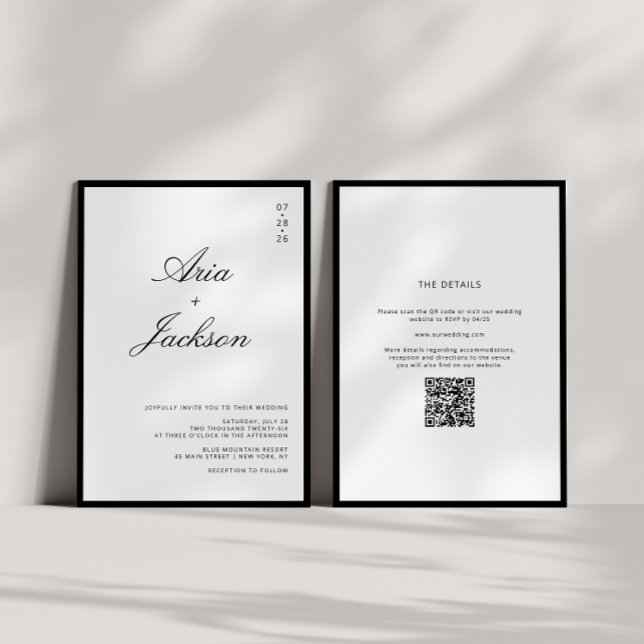 Convites Casamento Código QR Moderno Caligrafia Preto e Bra (Criador carregado)