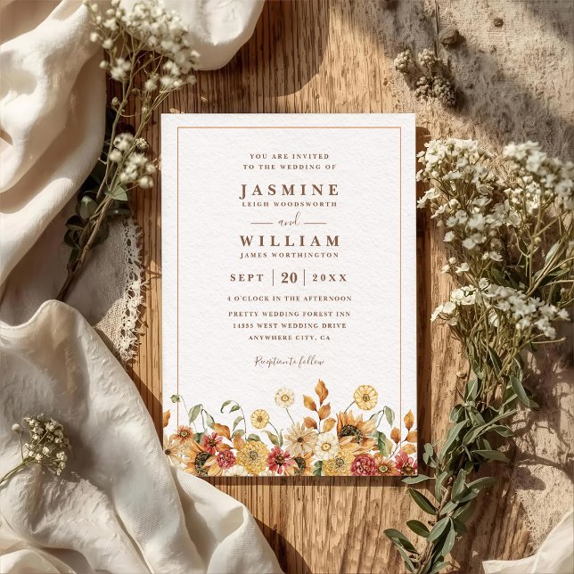 Convites Casamento Código QR Moderno Elegante Boho Flores S (Criador carregado)