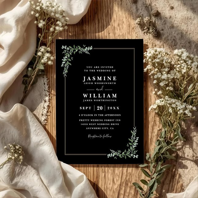 Convites Casamento Código QR Moderno Elegante Eucalipto Veg (Criador carregado)
