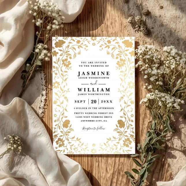 Convites Casamento Código QR Moderno Elegante Flor Silvestr (Criador carregado)