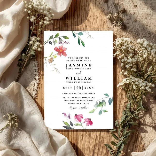 Convites Casamento Código QR Moderno Elegante Flores Silves (Criador carregado)