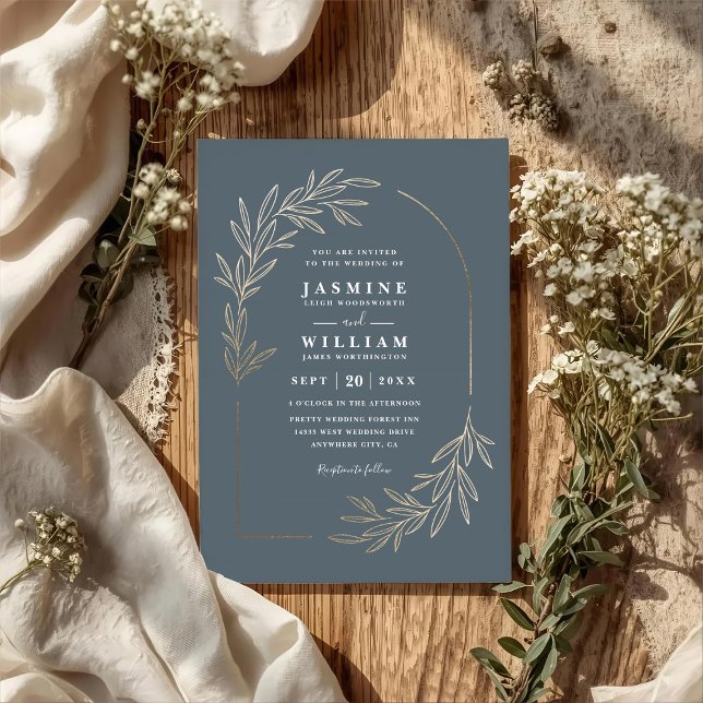 Convites Casamento Código QR Moderno Elegante Folha Minimal (Criador carregado)